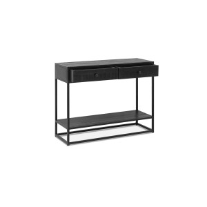 Console de salon avec tiroir style industriel en bois massif exotique de Mangolia noir et structure métal. Collection MADEIRO