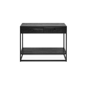 Console de salon avec tiroir style industriel en bois massif exotique de Mangolia noir et structure métal. Collection MADEIRO