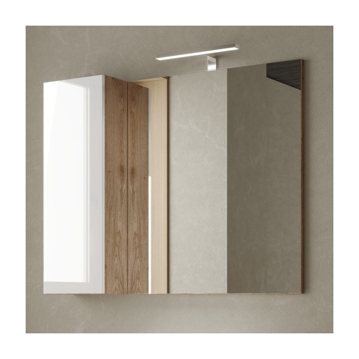 Miroir design avec rangement, 92x75 cm, collection BURA, coloris blanc brillant et chêne clair