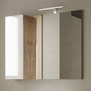 Miroir design avec rangement, 92x75 cm, collection BURA, coloris blanc brillant et chêne clair