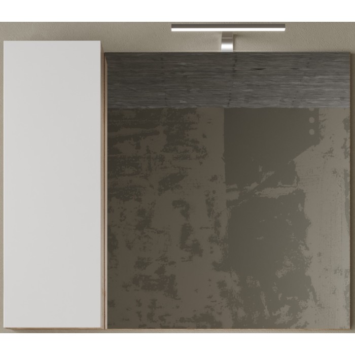 Miroir design avec rangement, 92x75 cm, collection BURA, coloris blanc brillant et chêne clair