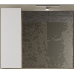 Miroir design avec rangement, 92x75 cm, collection BURA, coloris blanc brillant et chêne clair