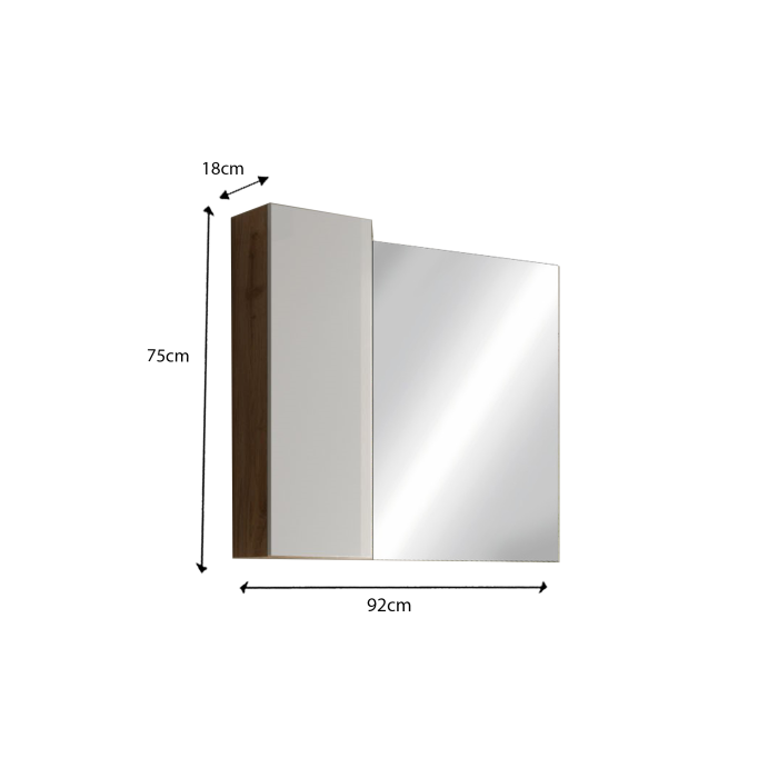 Miroir design avec rangement, 92x75 cm, collection BURA, coloris blanc brillant et chêne clair