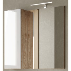 Miroir design avec rangement, 78x75 cm, collection BURA, coloris blanc brillant et chêne clair