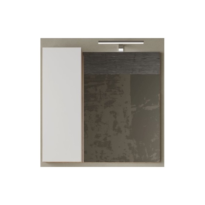 Miroir design avec rangement, 78x75 cm, collection BURA, coloris blanc brillant et chêne clair