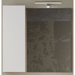 Miroir design avec rangement, 78x75 cm, collection BURA, coloris blanc brillant et chêne clair