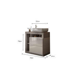 Meuble de salle de bain avec vasque et 2 tiroirs, longueur 79cm, collection BURA, coloris blanc brillant et béton