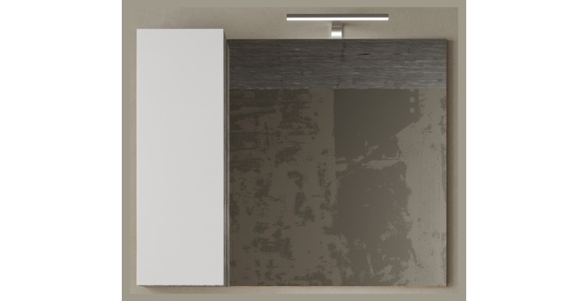 Miroir design avec rangement, 92x75 cm, collection BURA, coloris blanc brillant et béton
