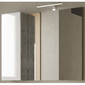 Miroir design avec rangement, 92x75 cm, collection BURA, coloris blanc brillant et béton