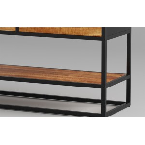 Console de salon avec tiroir et étagère de style industriel en bois massif exotique de Mangolia. Collection MADEIRO