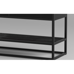 Console de salon avec tiroir et étagère de style industriel en bois massif exotique de Mangolia noir. Collection MADEIRO