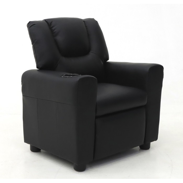 Mini fauteuil relax ITCHI relevable manuellement matière PU couleur noir, idéal pour un salon confortable.