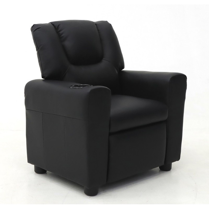Mini fauteuil relax ITCHI relevable manuellement matière PU couleur noir, idéal pour un salon confortable.