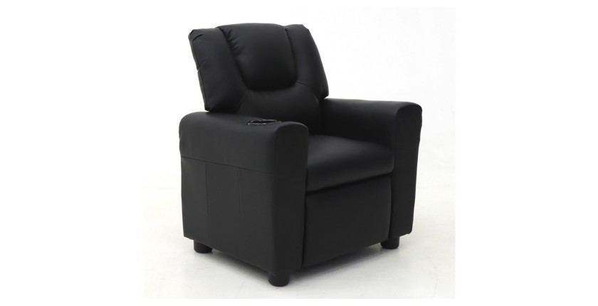 Mini fauteuil relax ITCHI relevable manuellement matière PU couleur noir, idéal pour un salon confortable.