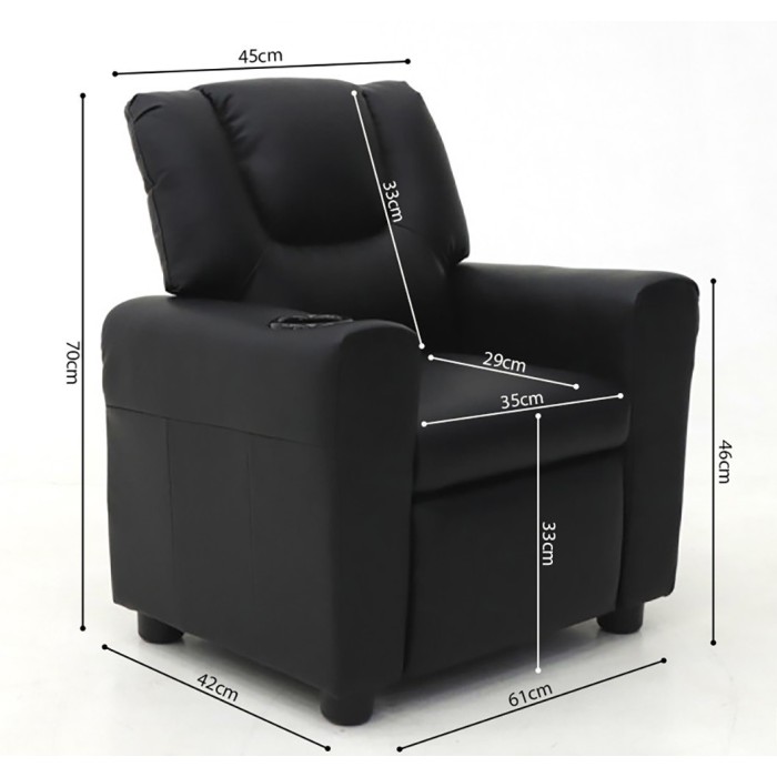Mini fauteuil relax ITCHI relevable manuellement matière PU couleur noir, idéal pour un salon confortable.