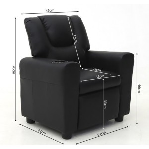 Mini fauteuil relax ITCHI relevable manuellement matière PU couleur noir, idéal pour un salon confortable.