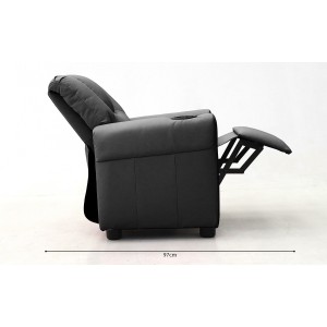 Mini fauteuil relax ITCHI relevable manuellement matière PU couleur noir, idéal pour un salon confortable.