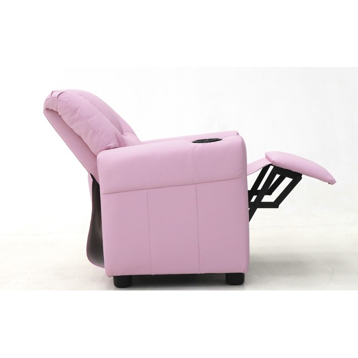 Mini fauteuil relax ITCHI relevable manuellement matière PU couleur rose, idéal pour un salon confortable