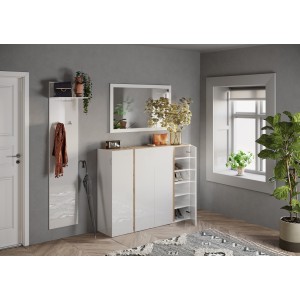 Miroir d'entrée design, 110x68 cm, collection KEY, contour blanc brillant laqué