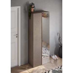 Armoire de rangement 2 portes 1 miroir avec 8 étagères réglables, collection KEY, coloris marron et chêne
