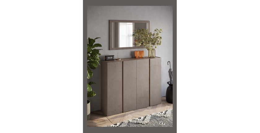 Meuble de rangement 4 portes 10 étagères réglables, collection KEY, coloris marron et chêne