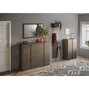 Meuble de rangement 4 portes 10 étagères réglables, collection KEY, coloris marron et chêne