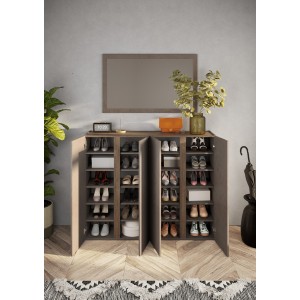 Meuble de rangement 4 portes 10 étagères réglables, collection KEY, coloris marron et chêne