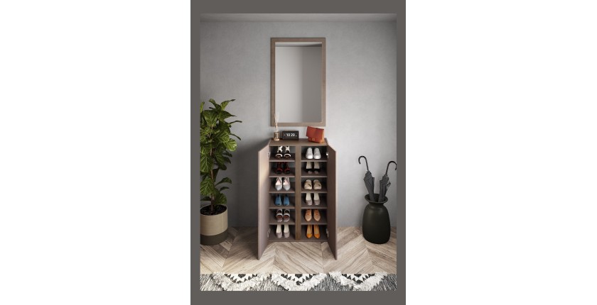 Meuble de rangement 2 portes 5 étagères réglables, collection KEY, coloris marron et chêne