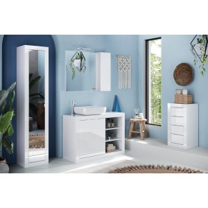 Armoire de salle de bains, 1 porte avec miroir, collection CISA. Coloris blanc brillant