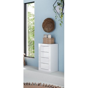 Commode avec 4 tiroirs large 42cm, collection CISA. Coloris blanc brillant