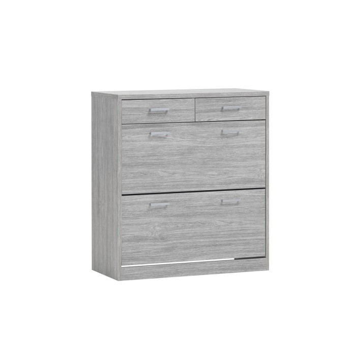 Meuble à chaussures SPACE, 2 portes et 2 tiroirs, coloris chêne gris, idéal pour une entrée pratique