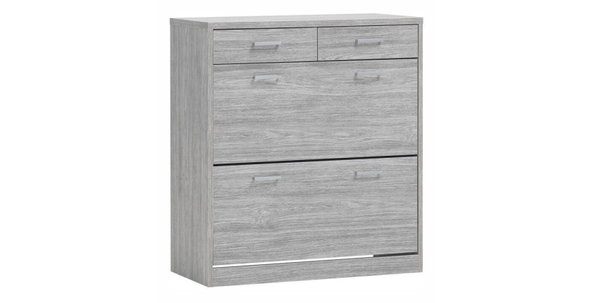 Meuble à chaussures SPACE, 2 portes et 2 tiroirs, coloris chêne gris, idéal pour une entrée pratique