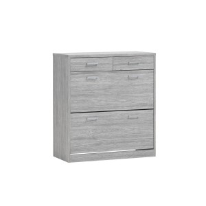 Meuble à chaussures SPACE, 2 portes et 2 tiroirs, coloris chêne gris, idéal pour une entrée pratique