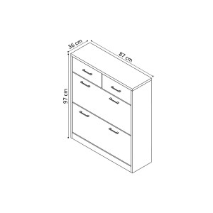 Meuble à chaussures SPACE, 2 portes et 2 tiroirs, coloris chêne gris, idéal pour une entrée pratique