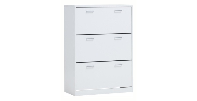 Meuble à chaussures SPACE, 3 tiroirs, coloris blanc, idéal pour une entrée pratique