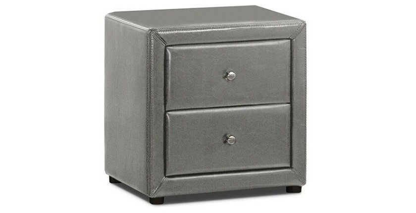 Table de chevet deux tiroirs corps gris et façades recouverte de miroirs collection OLYMPE