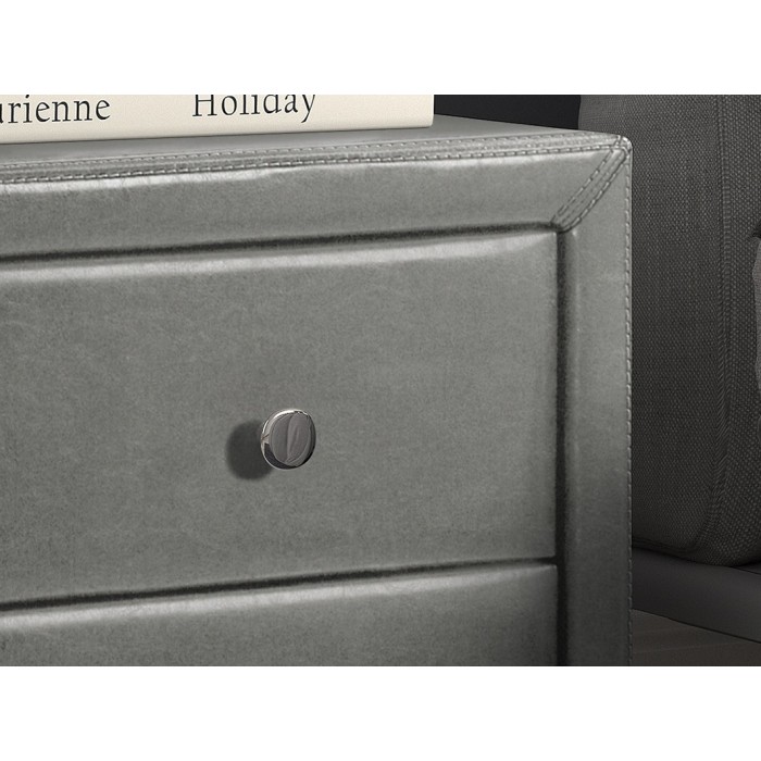 Table de chevet deux tiroirs corps gris et façades recouverte de miroirs collection OLYMPE