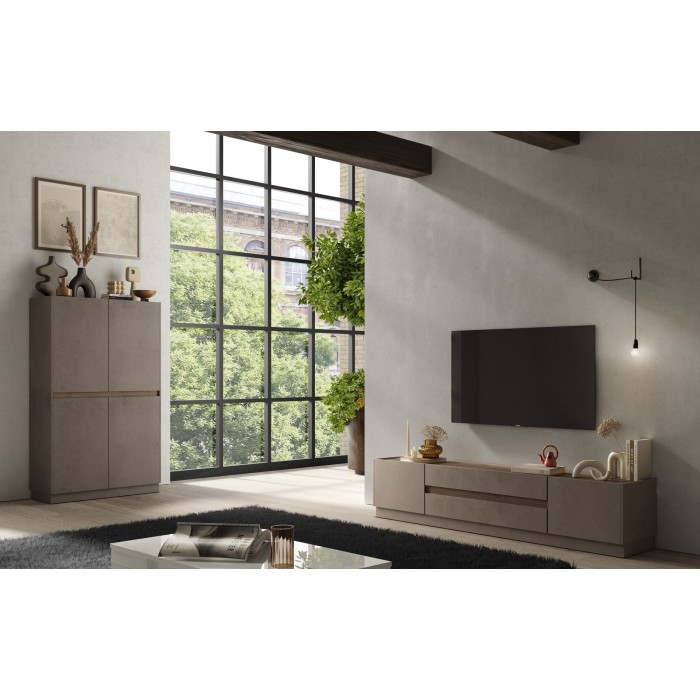 Commode 4 portes collection FANZY. Coloris marron \ chêne foncé