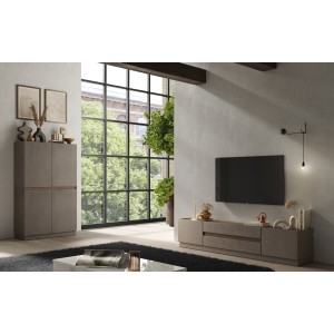 Commode 4 portes collection FANZY. Coloris marron \ chêne foncé