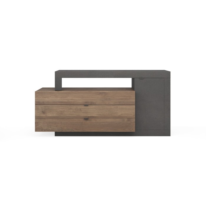 Buffet 1 porte et 3 tiroirs collection DOMI. Coloris gris anthracite \ chêne foncé, idéal dans un salon design