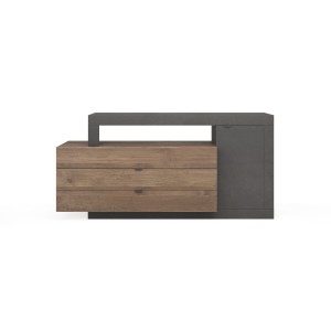 Buffet 1 porte et 3 tiroirs collection DOMI. Coloris gris anthracite \ chêne foncé, idéal dans un salon design