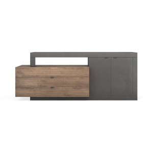 Buffet 2 portes et 3 tiroirs collection DOMI. Coloris gris anthracite \ chêne foncé, idéal dans un salon design