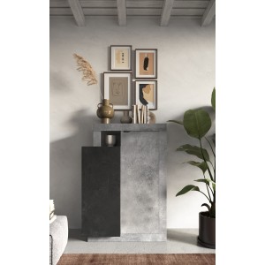Buffet design 2 portes collection DOMI. Coloris effet béton et gris anthracite