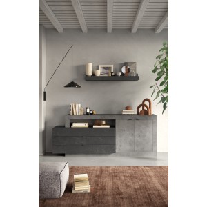 Buffet 2 portes et 3 tiroirs collection DOMI. Coloris effet béton et gris anthracite