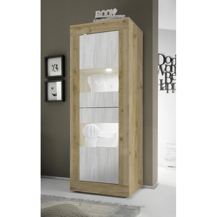 Vitrine design 2 portes collection ACCESS. Coloris blanc et chêne clair