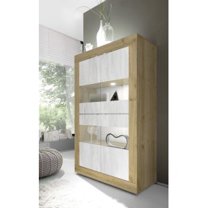 Vitrine design 4 portes collection ACCESS. Coloris blanc et chêne clair