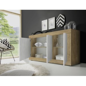 Buffet 3 portes collection ACCESS. Coloris blanc et chêne clair