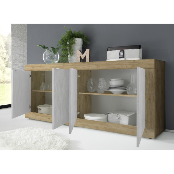 Buffet 4 portes collection ACCESS. Coloris blanc et chêne clair
