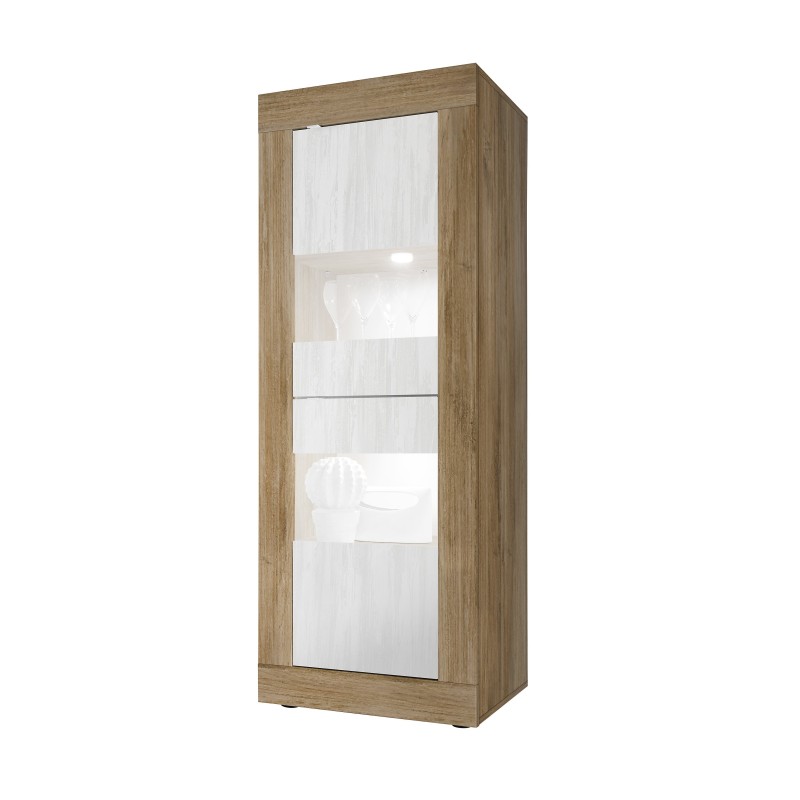 Vitrine design 2 portes collection ACCESS. Coloris blanc et chêne foncé