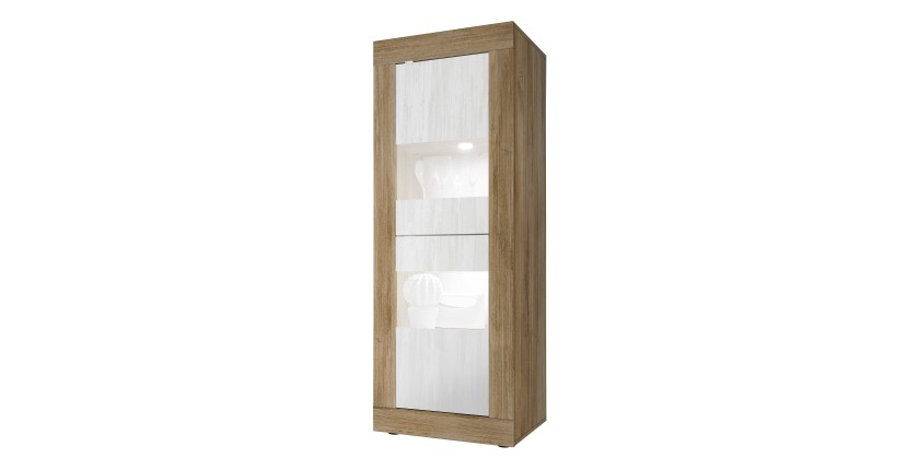 Vitrine design 2 portes collection ACCESS. Coloris blanc et chêne foncé